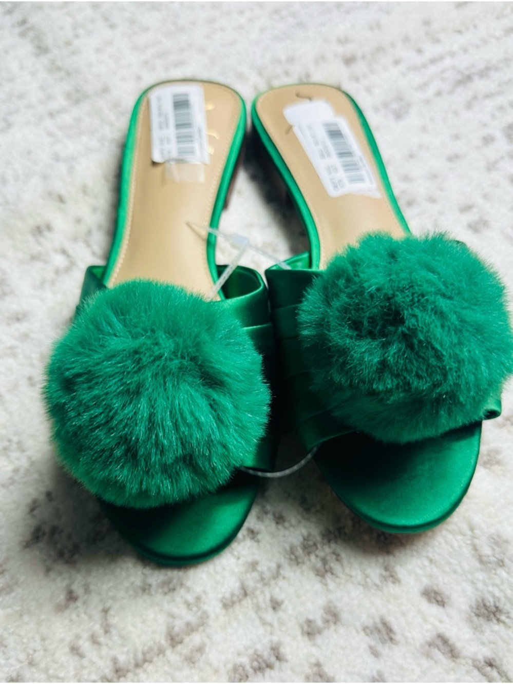ANTONIO MELANI Emerald Satin Pom-Pom Sandals - Picture 4 of 14